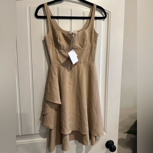 NWT Byegreis Beige Asymmetric structured cup Mini dress